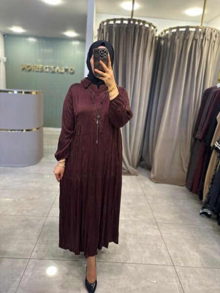 LissMore Kolye Detay Kırışık İpek Elbise Burgundy ( Bordo ) 5793